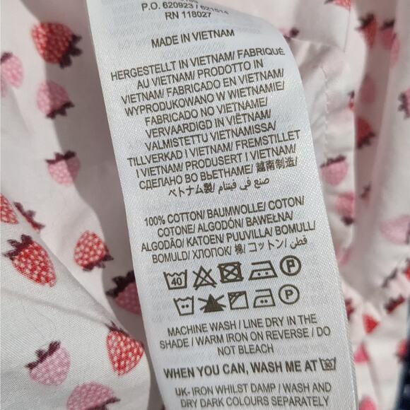 Boden Strawberry Print Button Down Classic Fit Shirt White Pink Women's Size 10 - Picture 6 of 7